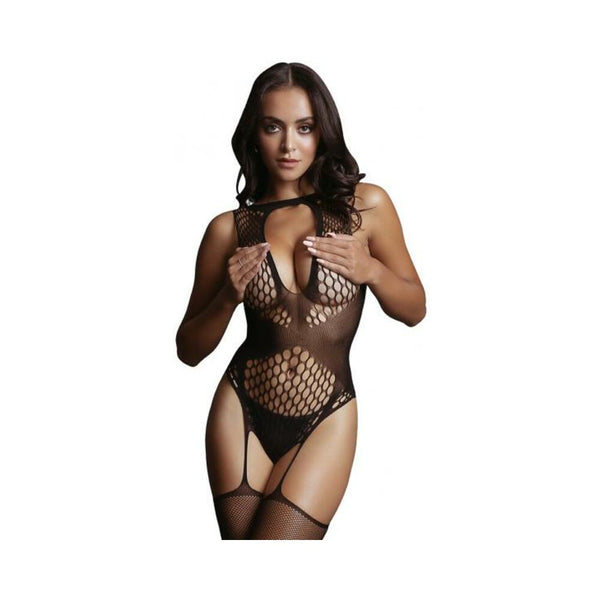 Shots Le Desir Contrast Suspender Bodystocking Black O/s