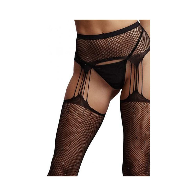 Shots Le Desir Suspender Rhinestone Pantyhose Black O/s