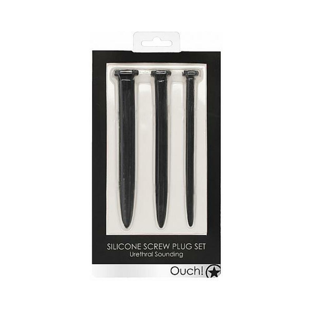 Shots Ouch Urethral Sounding Silicone Screw Plug Set - Black