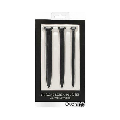 Shots Ouch Urethral Sounding Silicone Screw Plug Set - Black