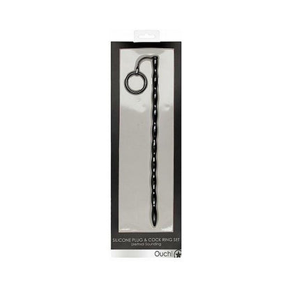Shots Ouch Urethral Sounding Silicone Plug & Cock Ring Set - Black