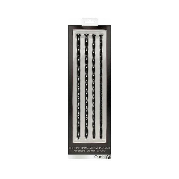 Shots Ouch Advanced Urethral Sounding Silicone Spiral Plug Set - Black