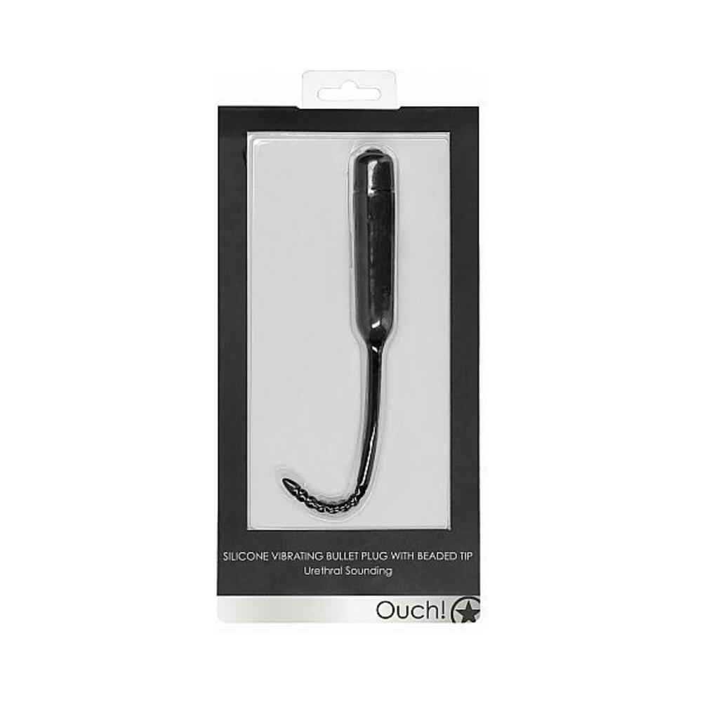 Shots Ouch Urethral Sounding Silicone Vibrating Bullet Plug W/beaded Tip - Black