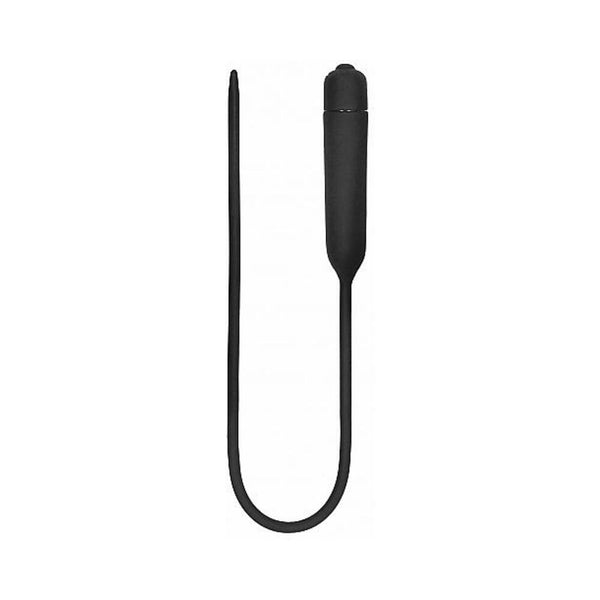Shots Ouch Extra Long Urethral Sounding Silicone Vibrating Bullet Plug - Black