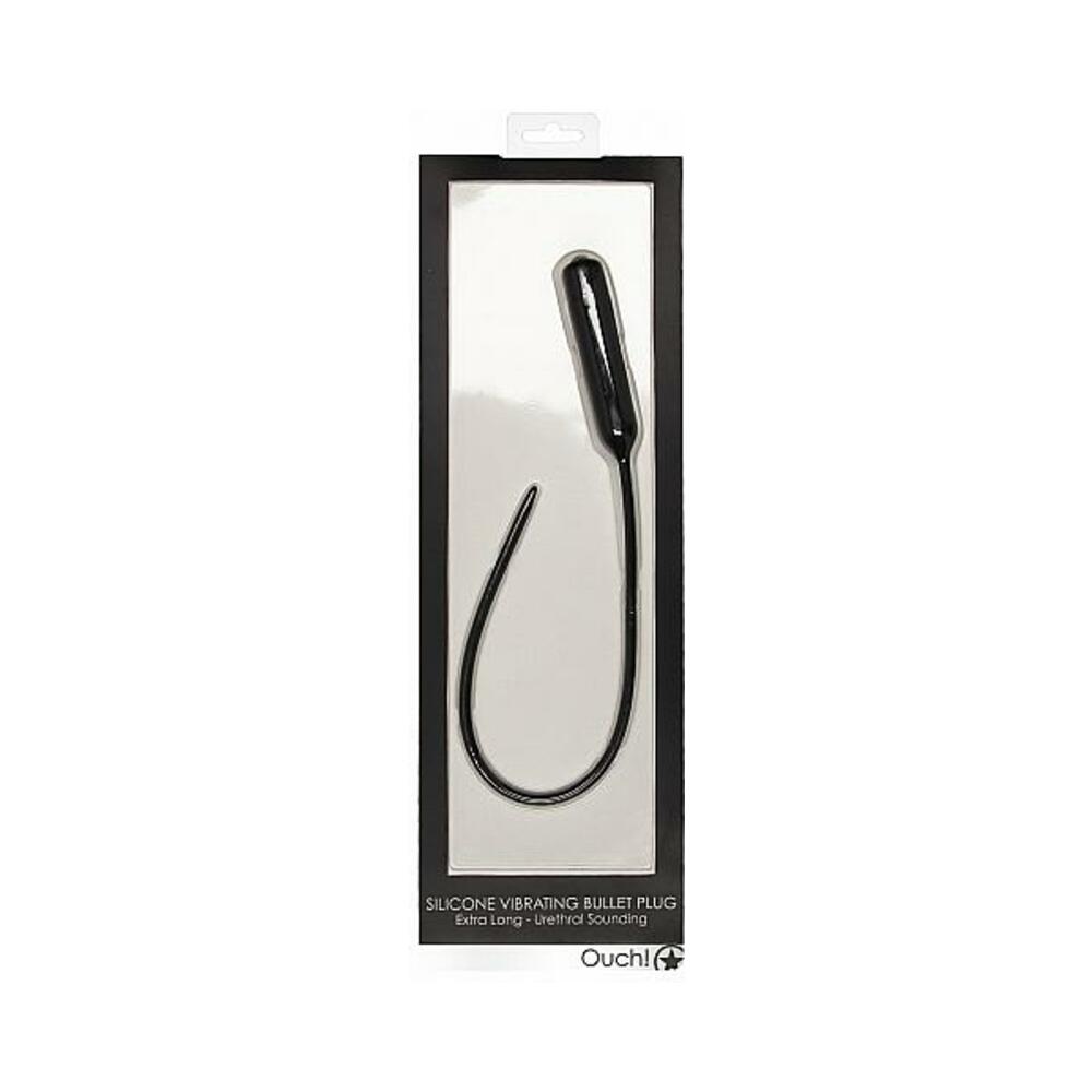 Shots Ouch Extra Long Urethral Sounding Silicone Vibrating Bullet Plug - Black