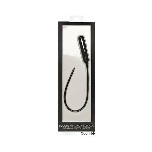 Shots Ouch Extra Long Urethral Sounding Silicone Vibrating Bullet Plug - Black