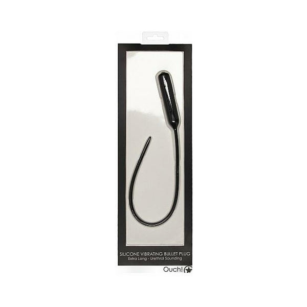 Shots Ouch Extra Long Urethral Sounding Silicone Vibrating Bullet Plug - Black