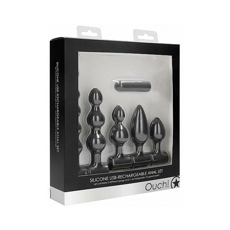 Shots Ouch Silicone Usb Rechargeable Anal Set - Black