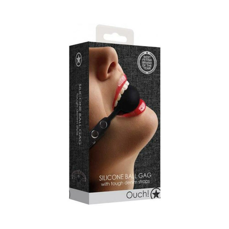 Shots Ouch Silicone Gag W/denim Straps - Black