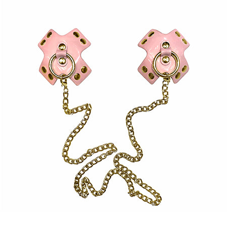 Neva Nude Pierced N Punked Pink Leather Gold Chain Reusable Silicone Nipple?Cover?Pasties