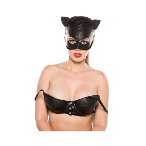 Faux Leather Cat Mask Black O/S