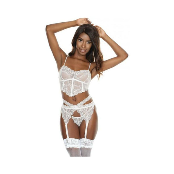 Bra, Garterbelt, And G-string White Os Hanging