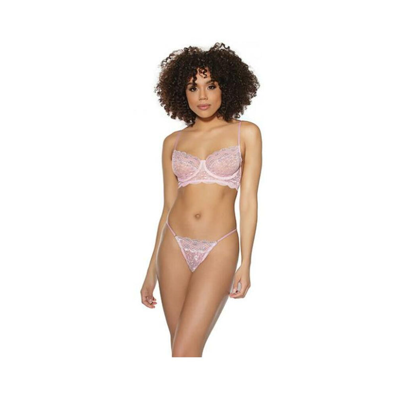 Crystal Pink Underwire Bra & G-String Pink/Silver MD