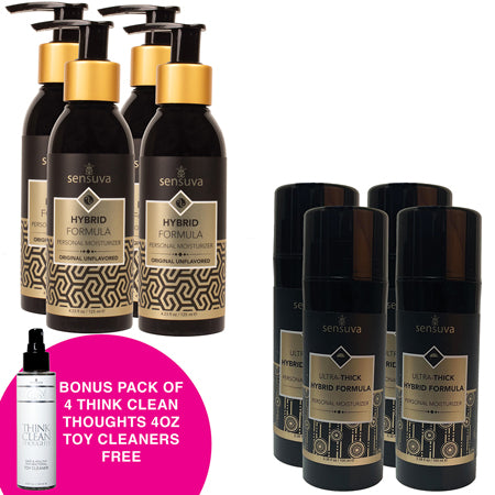Pack of 4 Hybrid Personal Moisturizer Unscented 4.2 oz./Pack of 4 Ultra-Thick Hybrid Personal Moisturizer Unscented 3.4 oz. +Free Bonus Pack of 4 Think Clean Thoughts Toy Cleaner 4.2 oz.