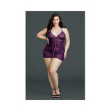 Ruched Front Zipper Chemise with G-String Plum Qn