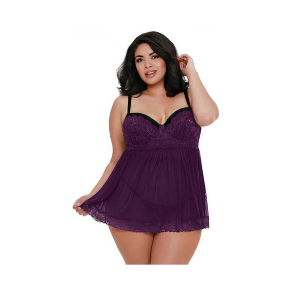 DG Lace Ovrlay Bdoll w/ G-strng Plum 1X