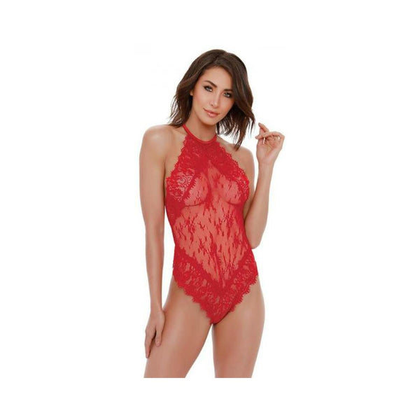 DG Halter Teddy w/ Snap Crotch Red XS