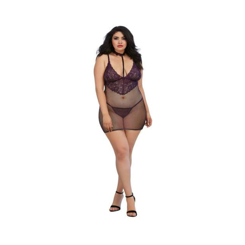 Chemise & G-String Eggplant Purple Queen O/S