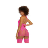 Fishnet 2 Layer Garterslip & G String Hot Pink O/s