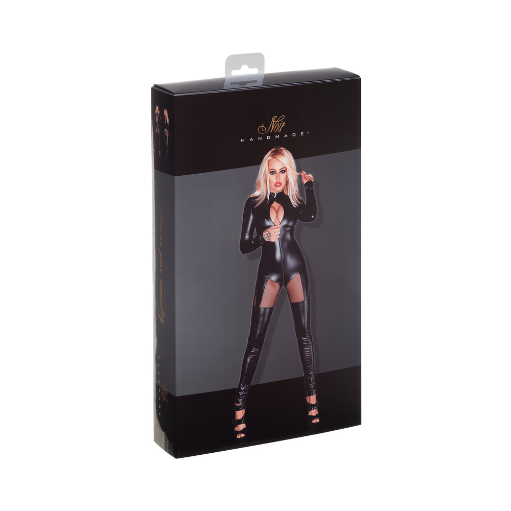 Noir Powerwetlook Stocking With Panties With Silver Zipper Xl