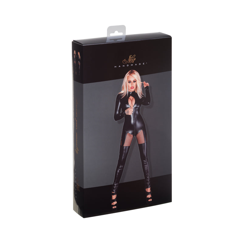 Noir Powerwetlook Stocking With Panties With Silver Zipper Xl