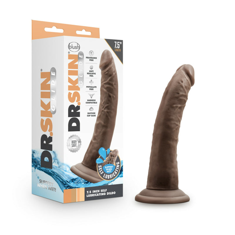 Blush Dr. Skin Glide 7.5' Self Lubricating Dildo - Chocolate