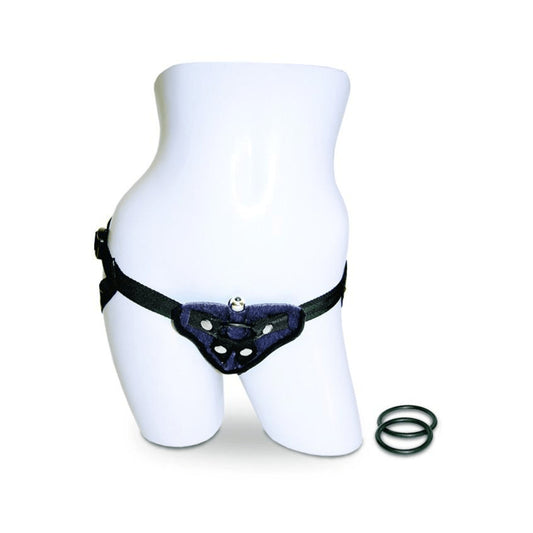 Vibrating Velvet Harness Strap On Harness Black