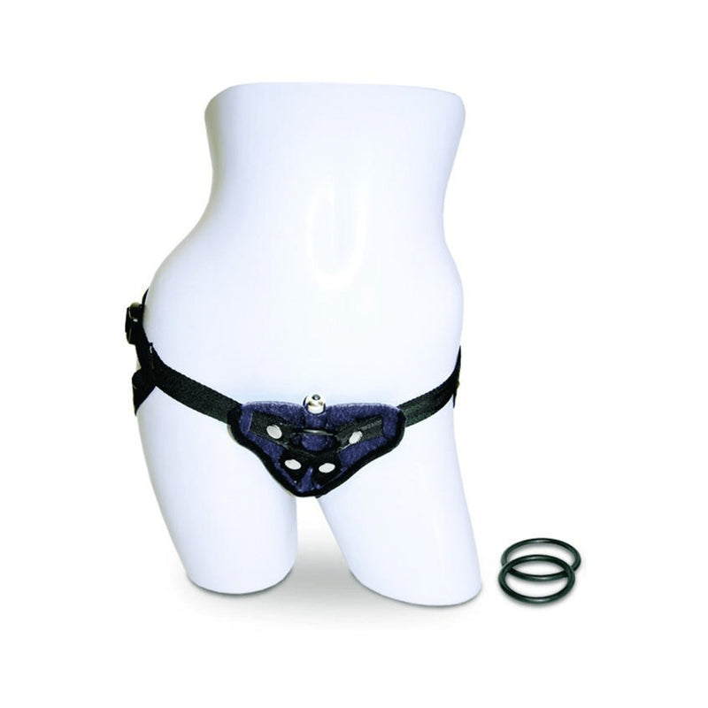 Vibrating Velvet Harness Strap On Harness Black