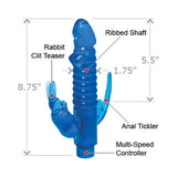 Ribbed Bunny Vibrator With Anal Tickler (blue)