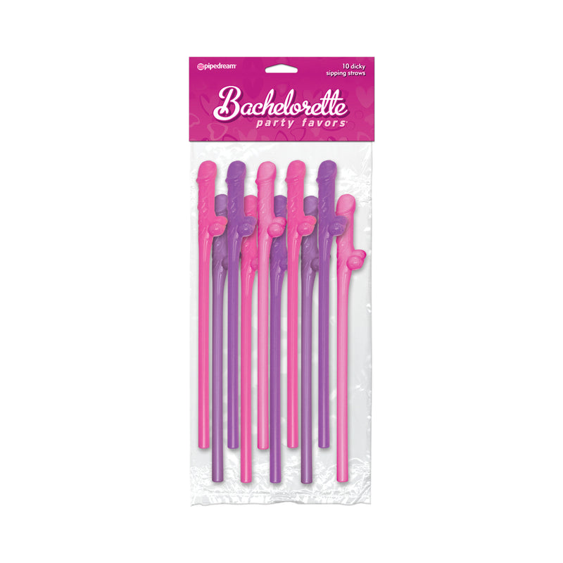 Bachelorette Party Favors Dicky Sipping Straws - Asst. Colors Pack of 10