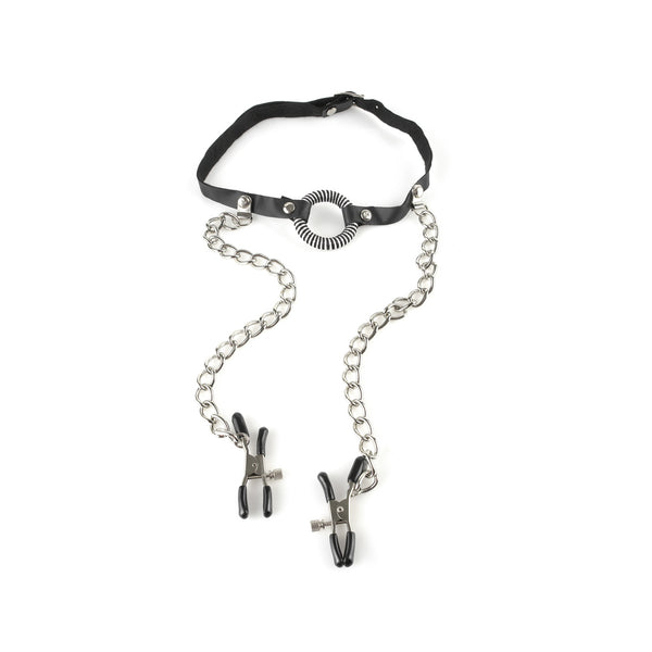 Fetish Fantasy O-Ring Gag With Nipple Clamps