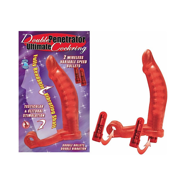 Double Penetrator Cockring Red