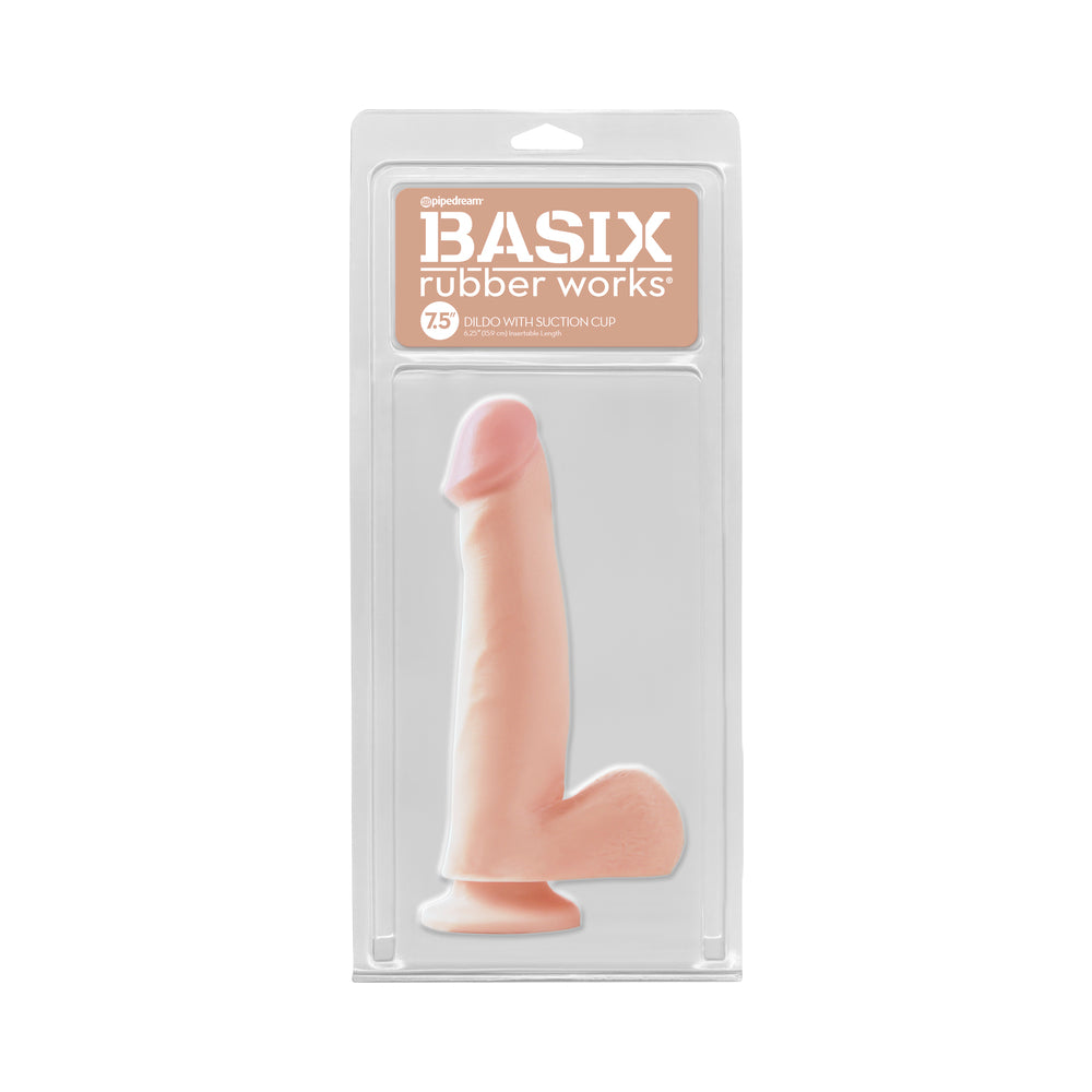 Basix Rubber Works 7.5 Inch Dong With Suction Cup  - Flesh