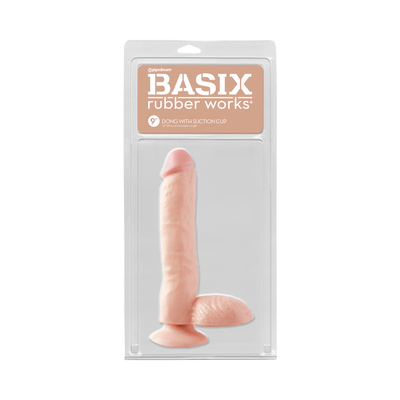 Basix Rubber Works - 9in. Dong With Suction Cup Flesh