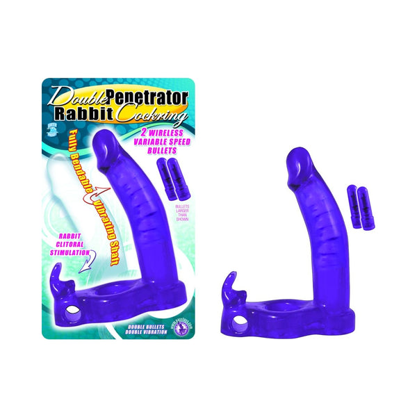 Double Penetrator Rabbit Cockring - Purple