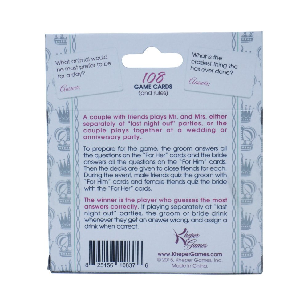 Mr. And Mrs. Trivia Card Game