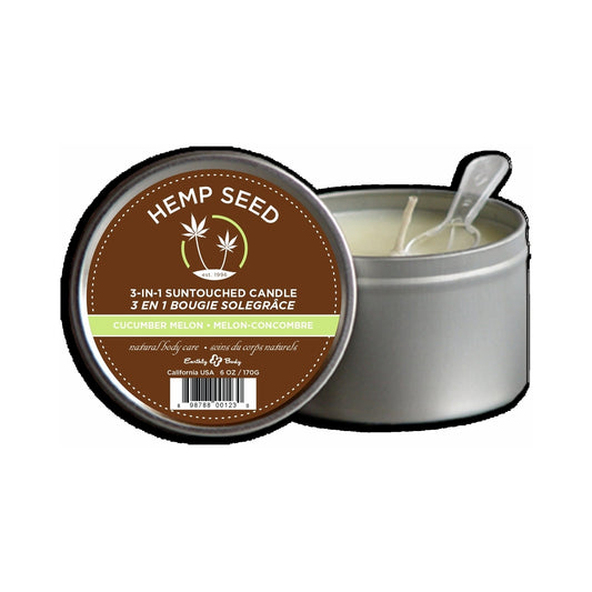 Earthly Body Suntouched Hemp Candle - 6 oz Round Tin Cucumber/Melon