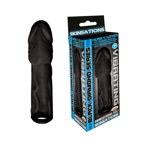 Skinsations Black Diamond Series Husky Lover Extension Sleeve With Power Bullet & Scrotum Strap 7in