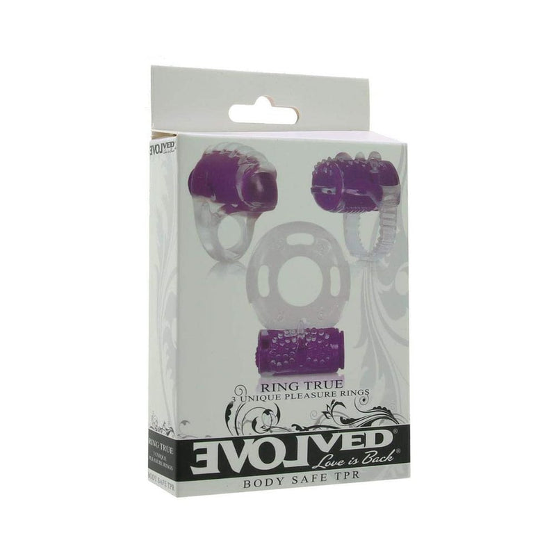 Evolved Ring True Unique Pleasure Rings Kit - 3 Pack Clear/Purple
