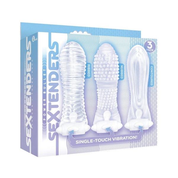 The 9's, Vibrating Sextenders, 3-pack, Nubbed, Contoured, Ribbed