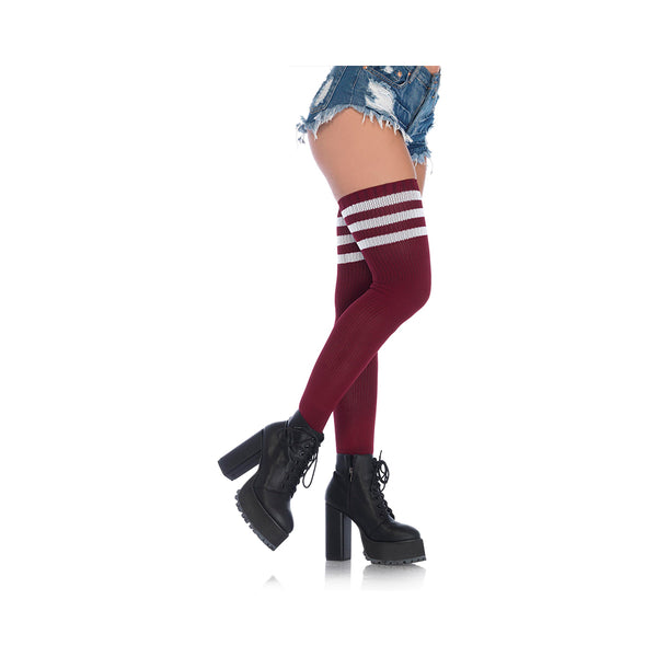Athlete Thigh Highs With 3 Stripes O/S Burgundy