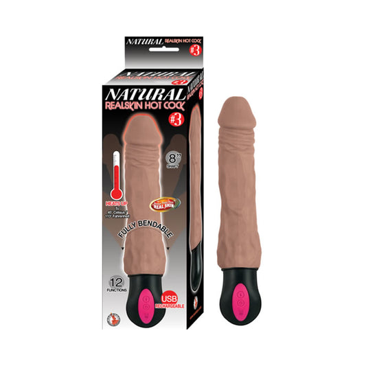 Natural Realskin Hot Cock #3 Fully Bendable 12 Function Usb Cord Included Waterproof Brown