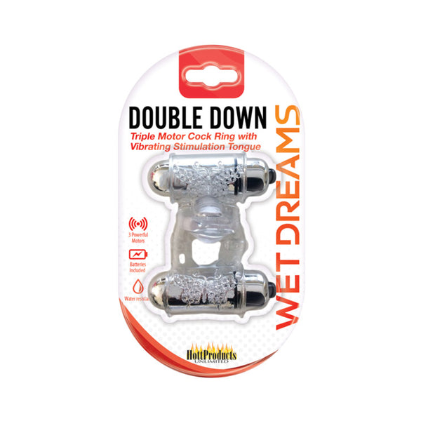 Wet Dreams Double Down Dual Motor Cock Ring With Power Bullet  And Stimulator Tongue With Motor