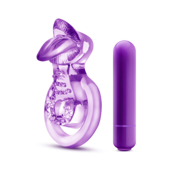 Blush Play with Me Lick it Vibrating Double Strap Cockring - Purple