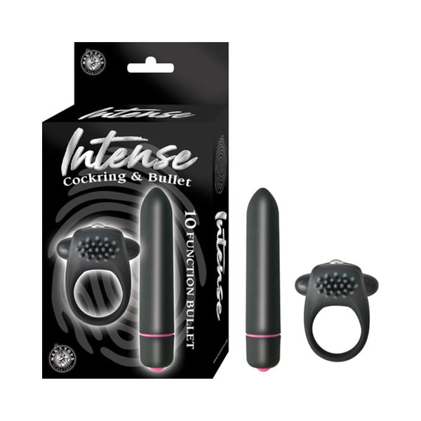 Intense Cockring And Bullet 10 Function Bullet Waterproof Black