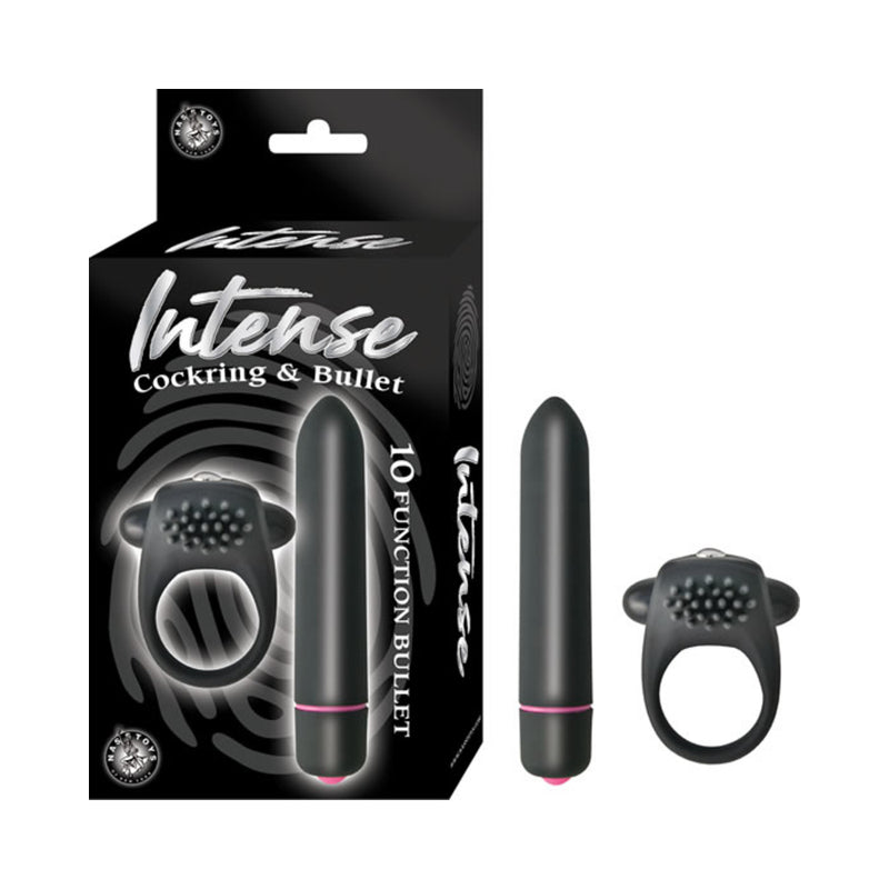 Intense Cockring And Bullet 10 Function Bullet Waterproof Black
