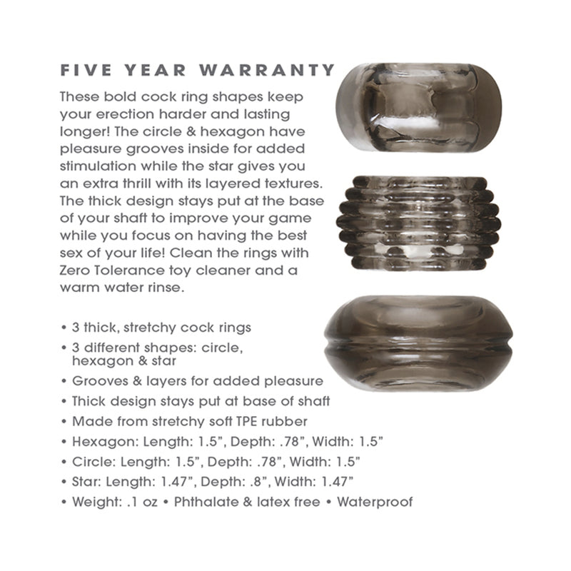 Triple Thick Cock Ring Trio Smoke