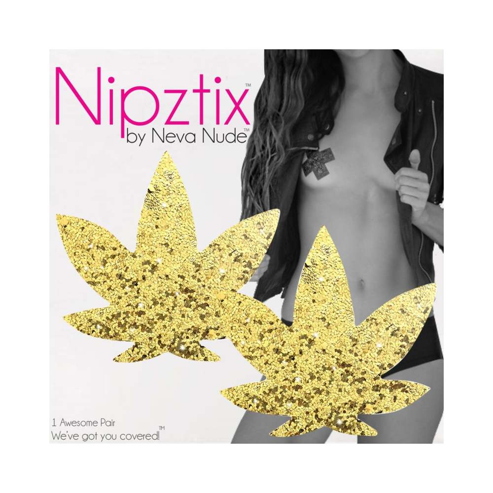 Neva Nude Pasty Weed Leaf Glitter Sparkle Gold