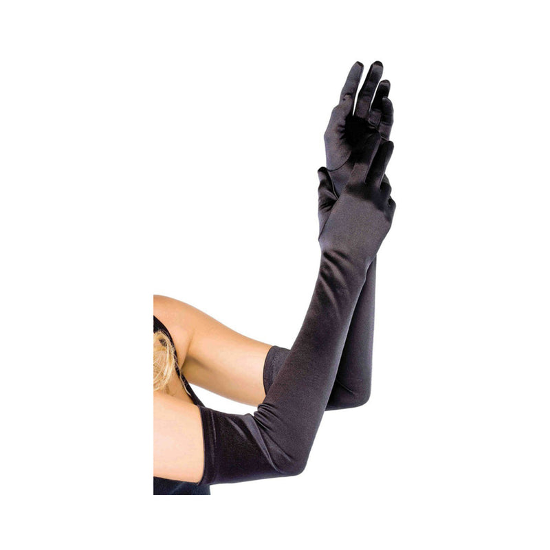 Extra Long Satin Gloves O/s Black