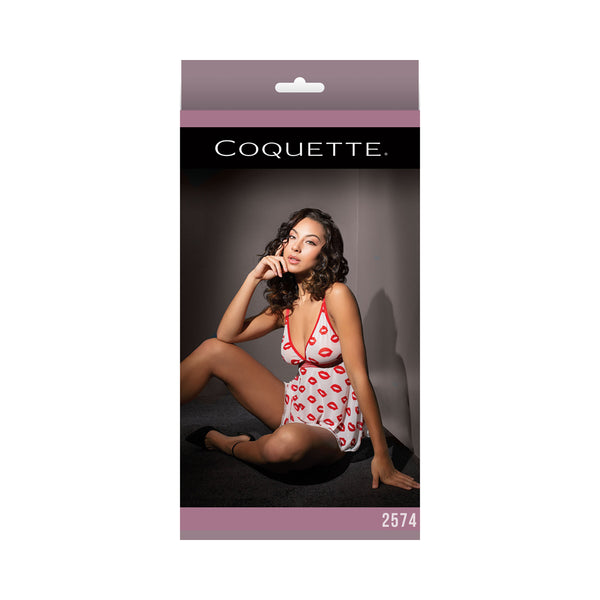 Babydoll And Thong White/red Os